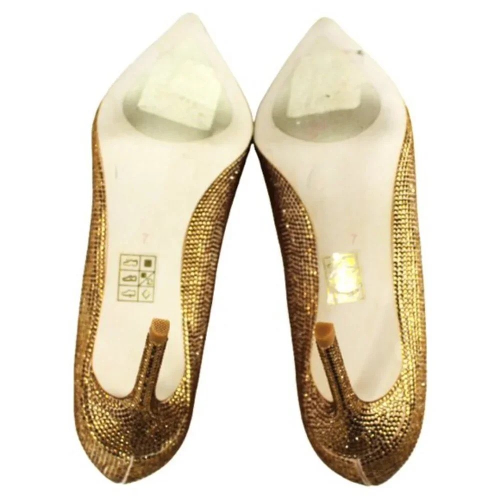 Jeffrey Campbell Nikia Gold Rhinestone Crystal Pointed Toe Stiletto Heels Size 7